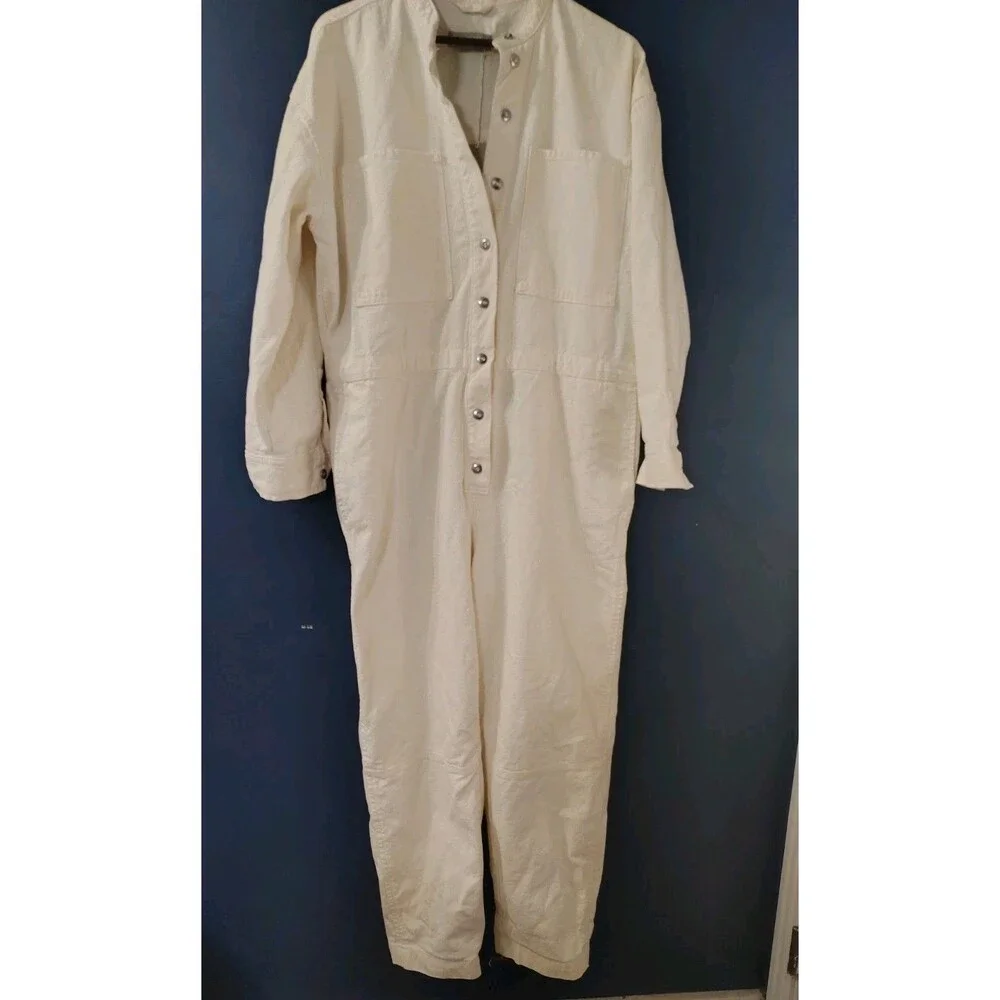 NEW NWT Everlane Jumpsuit Coverall  Cognac White Canvas Organic Cotton XL